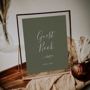 Minimal Leaf Dark Green Guest Book Poster
