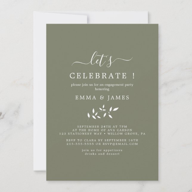 Minimal Leaf | Dark Green "Let's Celebrate"  Invitation (Front)
