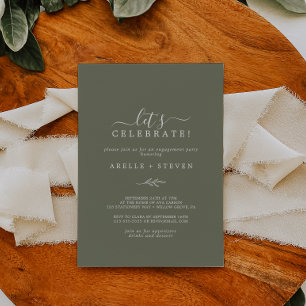 Minimal Leaf Dark Green Let's Celebrate Invitation