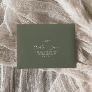 Minimal Leaf Dark Green Self-Addressed RSVP Envelope