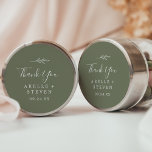 Minimal Leaf | Dark Green Thank You Favor Sticker<br><div class="desc">These minimal leaf dark green thank you wedding favor stickers are perfect for a boho wedding reception. The design features a simple greenery leaf silhouette in olive green with minimalist mountain bohemian style. Personalize the sticker labels with your names, the event (if applicable), and the date. These stickers can be...</div>