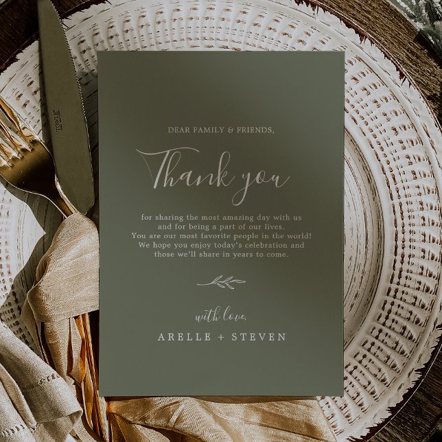 Minimal Leaf | Dark Green Thank You Reception Card (Minimal Leaf | Dark Green Thank You Reception Card)