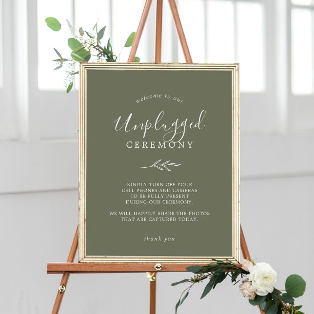 Minimal Leaf | Dark Green Unplugged Ceremony Sign (Creator Uploaded)