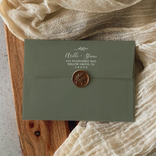 Minimal Leaf Dark Green Wedding Invitation Envelope