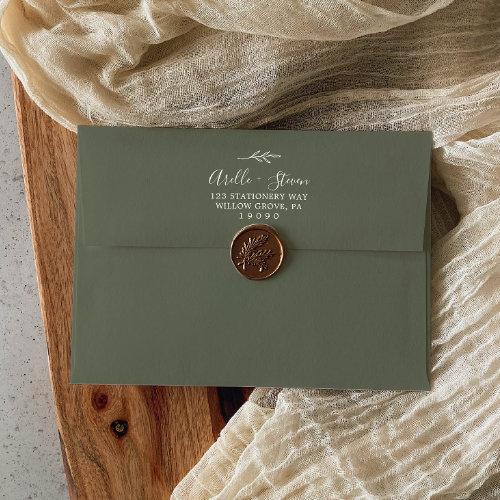 Minimal Leaf | Dark Green Wedding Invitation Envelope