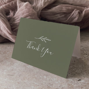 Minimal Leaf Dark Green Wedding Letterpress Thank You Card