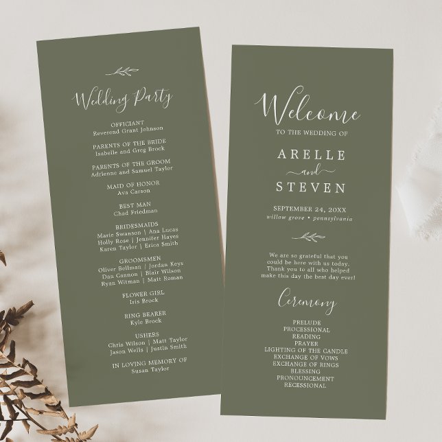 Minimal Leaf | Dark Green Wedding Program (Creator Uploaded)
