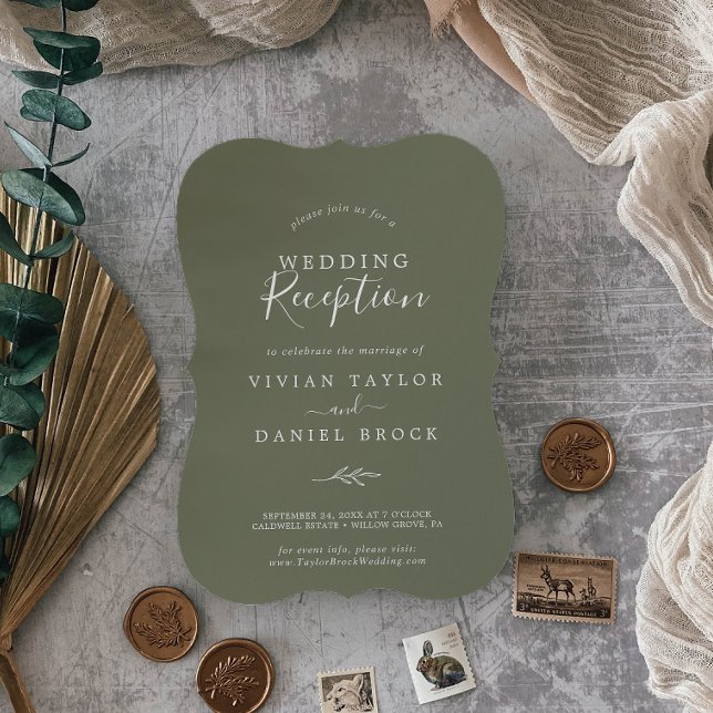 Minimal Leaf | Dark Green Wedding Reception Invitation (Creator Uploaded)