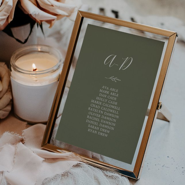 Minimal Leaf Dark Green Wedding Seating Chart Card (Creator Uploaded)