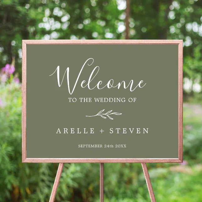 Minimal Leaf | Dark Green Wedding Welcome Poster | Zazzle