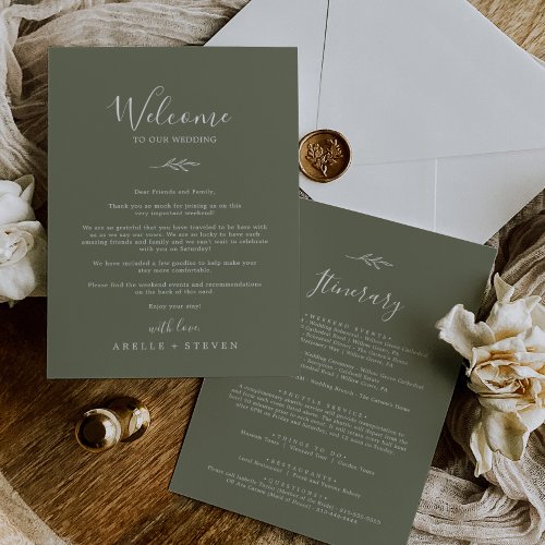 Minimal Leaf Dark Green Welcome Letter  Itinerary