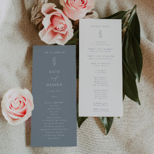 Minimal Leaf Dusty Blue and White Wedding Program