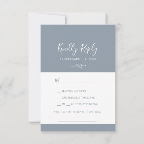 Minimal Leaf  Dusty Blue Background Song Request RSVP Card