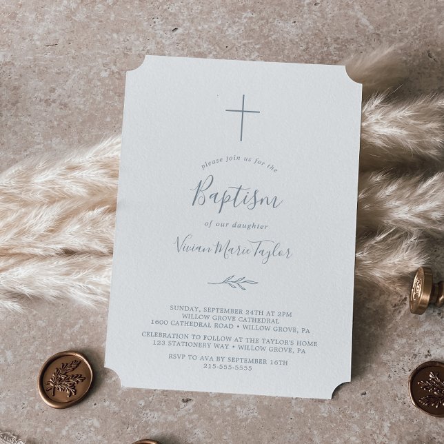 Minimal Leaf | Dusty Blue Baptism Invitation (Creator Uploaded)