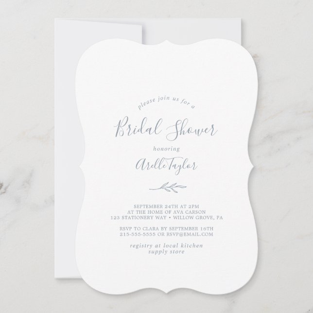 Minimal Leaf | Dusty Blue Bridal Shower Invitation (Front)