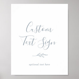 Minimal Leaf Dusty Blue Custom Text Sign