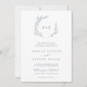 Minimal Leaf | Dusty Blue Formal Monogram Wedding Invitation (Front)