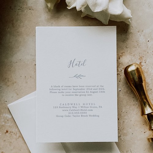 Minimal Leaf  Dusty Blue Hotel Enclosure Card