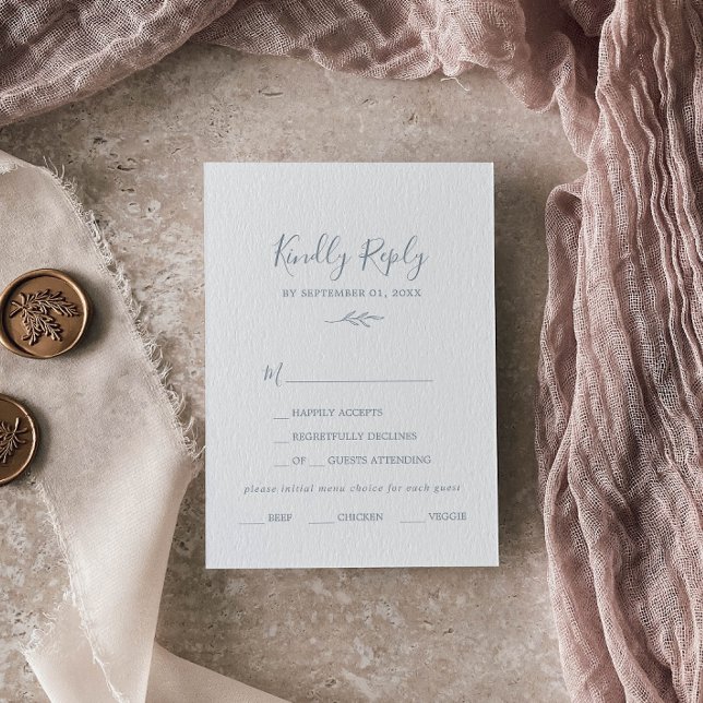 Minimal Leaf | Dusty Blue Menu Choice RSVP Card (Creator Uploaded)