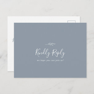 Minimal Leaf Dusty Blue Menu Choice RSVP Postcard