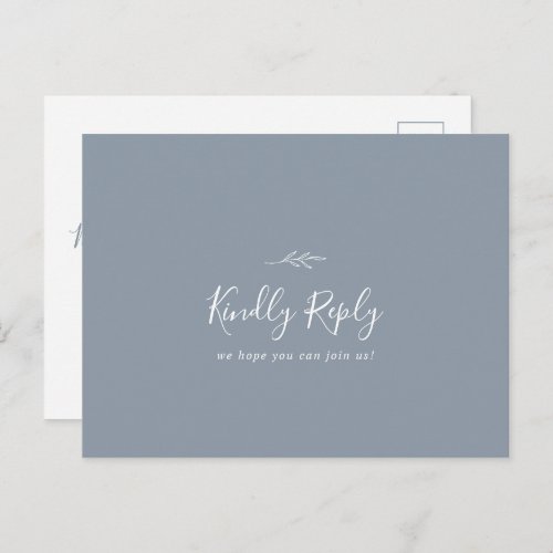 Minimal Leaf Dusty Blue Menu Choice RSVP Postcard