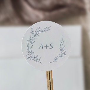 Minimal Leaf Dusty Blue Monogram Envelope Seals