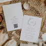 Minimal Leaf | Dusty Blue Monogram QR Code Wedding Invitation