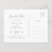 Minimal Leaf | Dusty Blue Save the Date Invitation Postcard (Back)