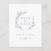 Minimal Leaf | Dusty Blue Save the Date Invitation Postcard (Front)
