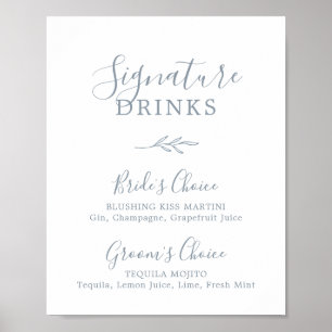 Minimal Leaf   Dusty Blue Signature Drinks Sign