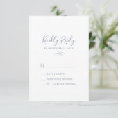 Minimal Leaf | Dusty Blue Simple RSVP Card (Standing Front)