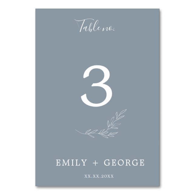 Minimal Leaf | Dusty Blue Table Number (Front)