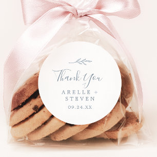 Minimal Leaf Dusty Blue Thank You Favor Sticker