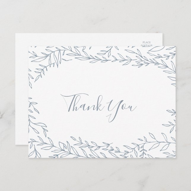 Minimal Leaf | Dusty Blue Thank You Postcard (Front/Back)