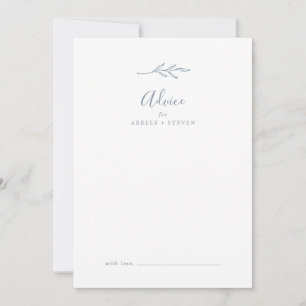 Minimal Leaf Dusty Blue Wedding Advice Card