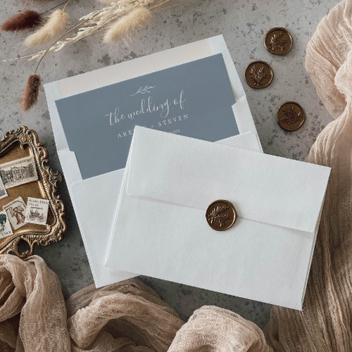 Minimal Leaf | Dusty Blue Wedding Envelope Liner