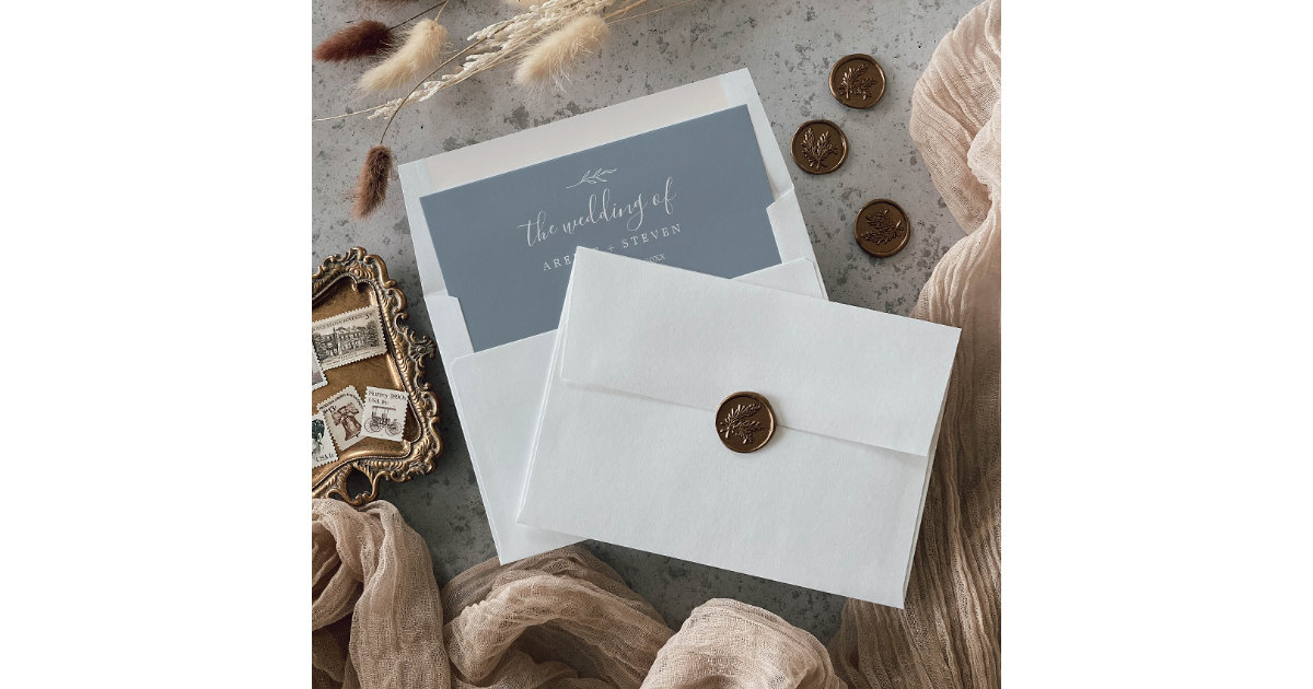 Hot Review! Minimal Leaf  Dusty Blue Wedding Envelope Seals - Eezabet -  Medium