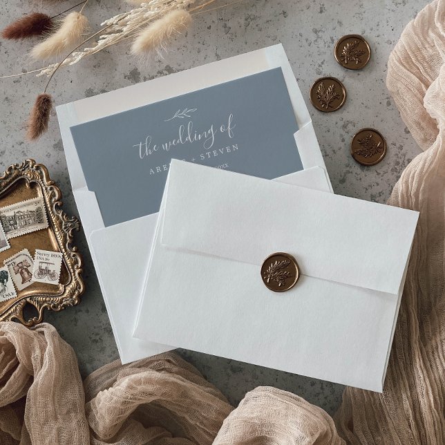 Minimal Leaf | Dusty Blue Wedding Envelope Liner (Creator Uploaded)