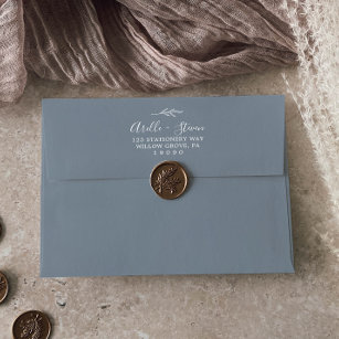 Minimal Leaf   Dusty Blue Wedding Invitation Envelope