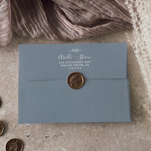 Minimal Leaf  Dusty Blue Wedding Invitation Envelope