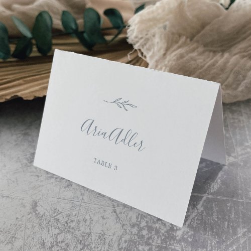 Minimal Leaf  Dusty Blue Wedding Place Cards