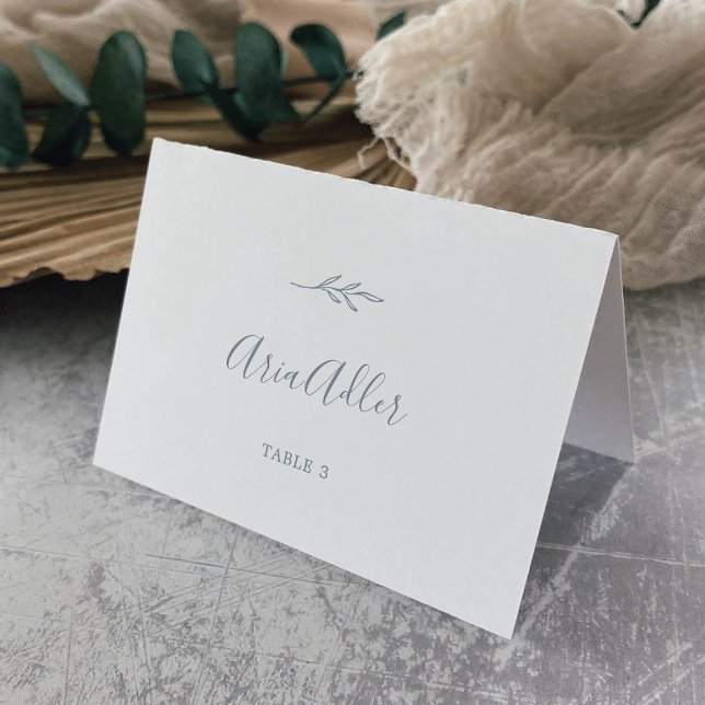 Minimal Leaf | Dusty Blue Wedding Place Cards (Creator Uploaded)