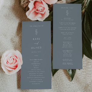 Minimal Leaf Dusty Blue Wedding Program