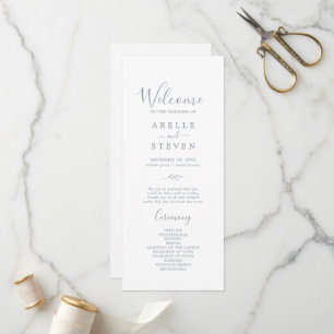 Minimal Leaf   Dusty Blue Wedding Program