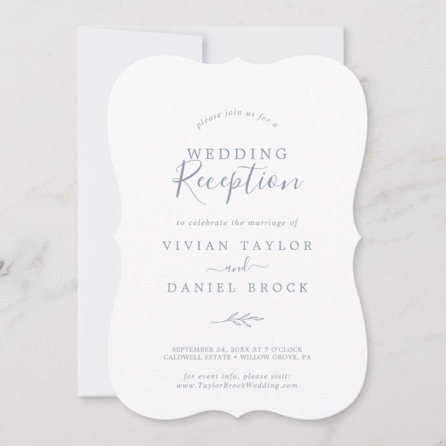 Minimal Leaf | Dusty Blue Wedding Reception Invitation (Front)