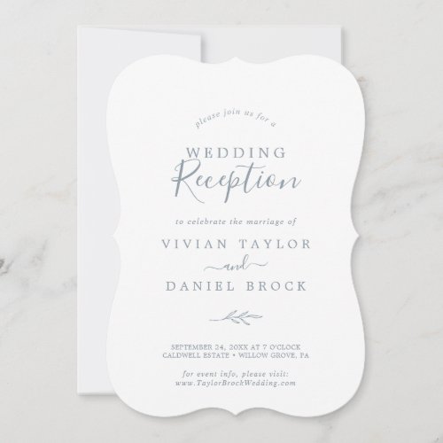 Minimal Leaf  Dusty Blue Wedding Reception Invitation