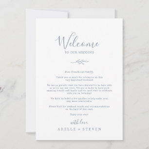 Minimal Leaf Dusty Blue Welcome Letter & Itinerary