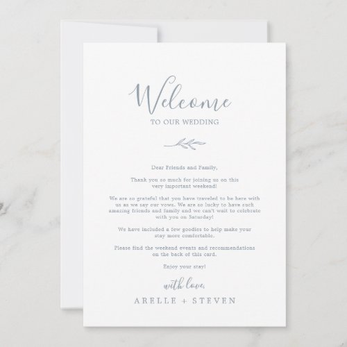 Minimal Leaf Dusty Blue Welcome Letter  Itinerary