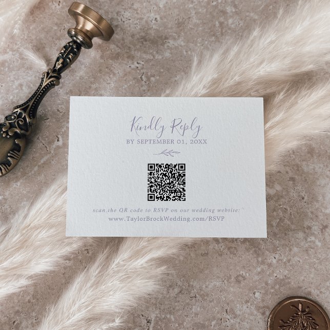 Minimal Leaf | Dusty Purple QR Code Wedding RSVP Enclosure Card (Creator Uploaded)