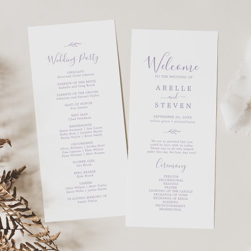 Minimal Leaf  Dusty Purple Wedding Program